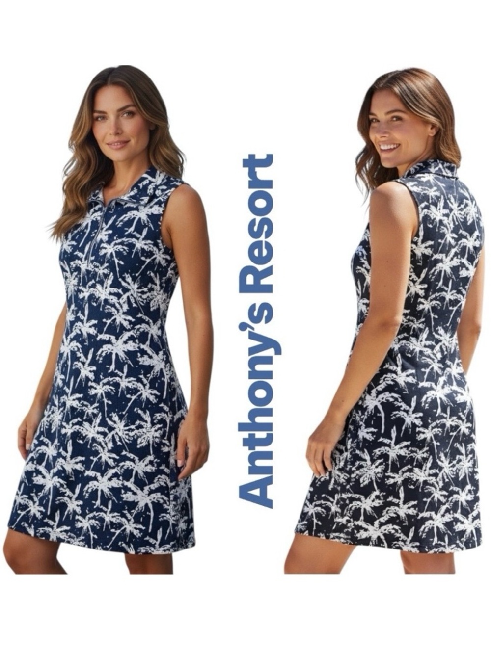 Anthony’s Resort Florida By Lulu-b UPF 50+ Dress Tropical Palm Tree Sz  M NWOT